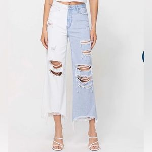 Vervet two toned Super High Rise Crop Wide Leg Olivia Jeans